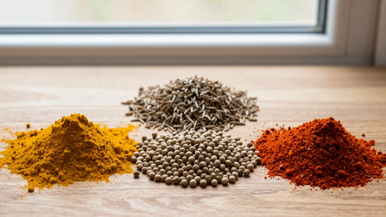 4 Main Spices in Curry: Turmeric, Cumin, Coriander & Chili Powder