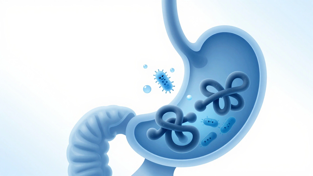 Conceptual art showing complex sugars causing gas in the stomach
