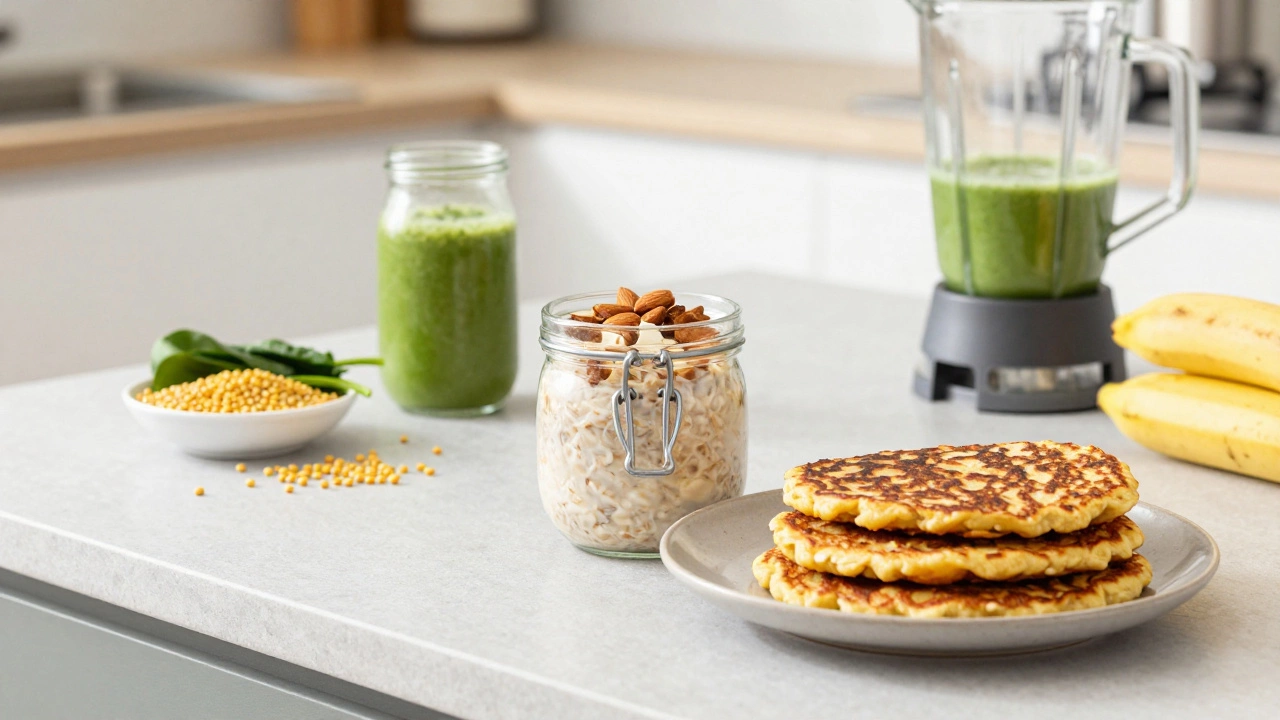 Healthy quick breakfast options including overnight oats and masala chilla