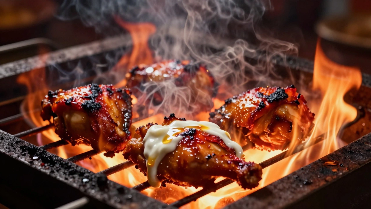 Tandoori chicken charring under high heat with ghee