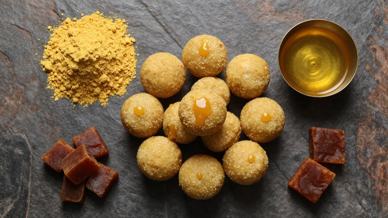 Traditional Besan Laddus with gram flour and ghee ingredients