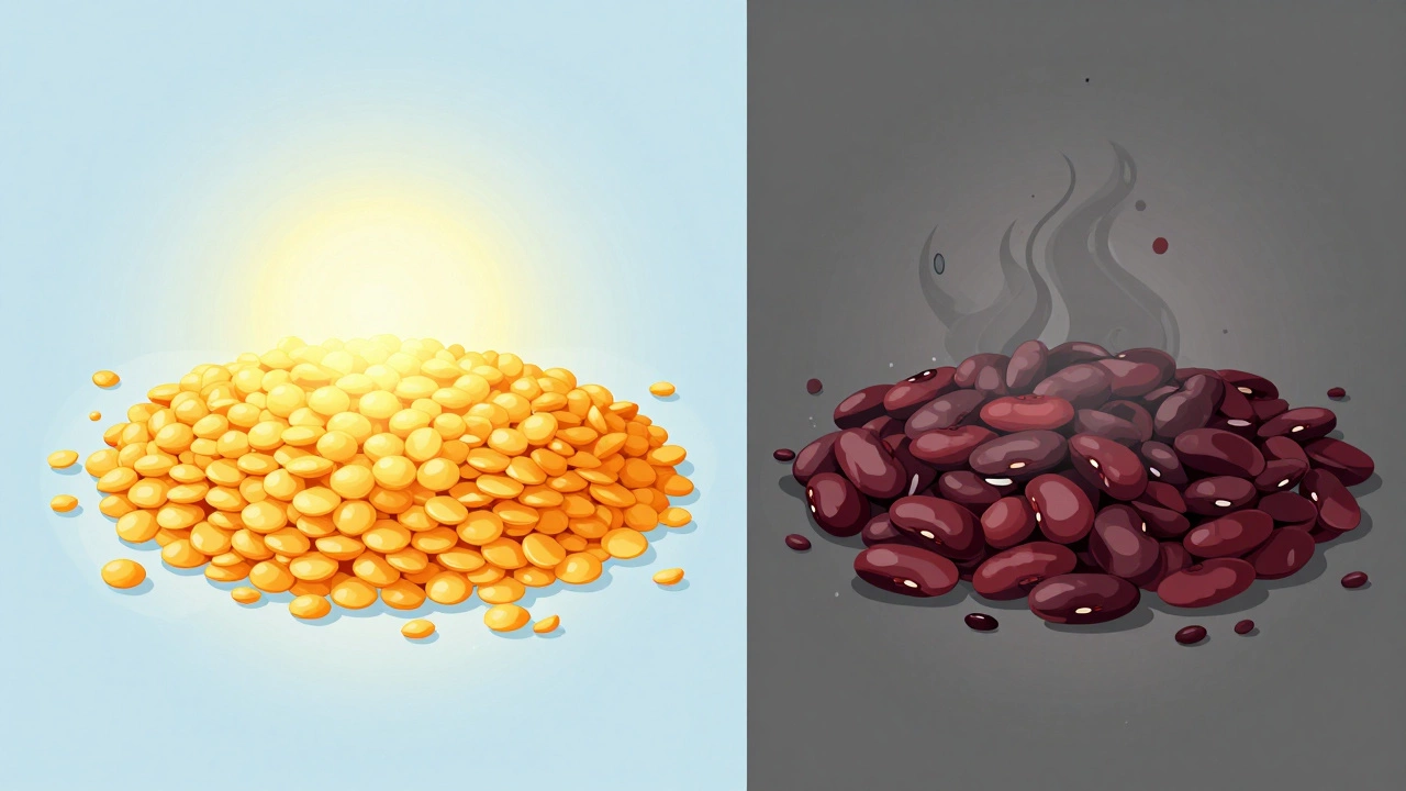 Visual comparison showing light moong dal versus heavy kidney beans for dinner