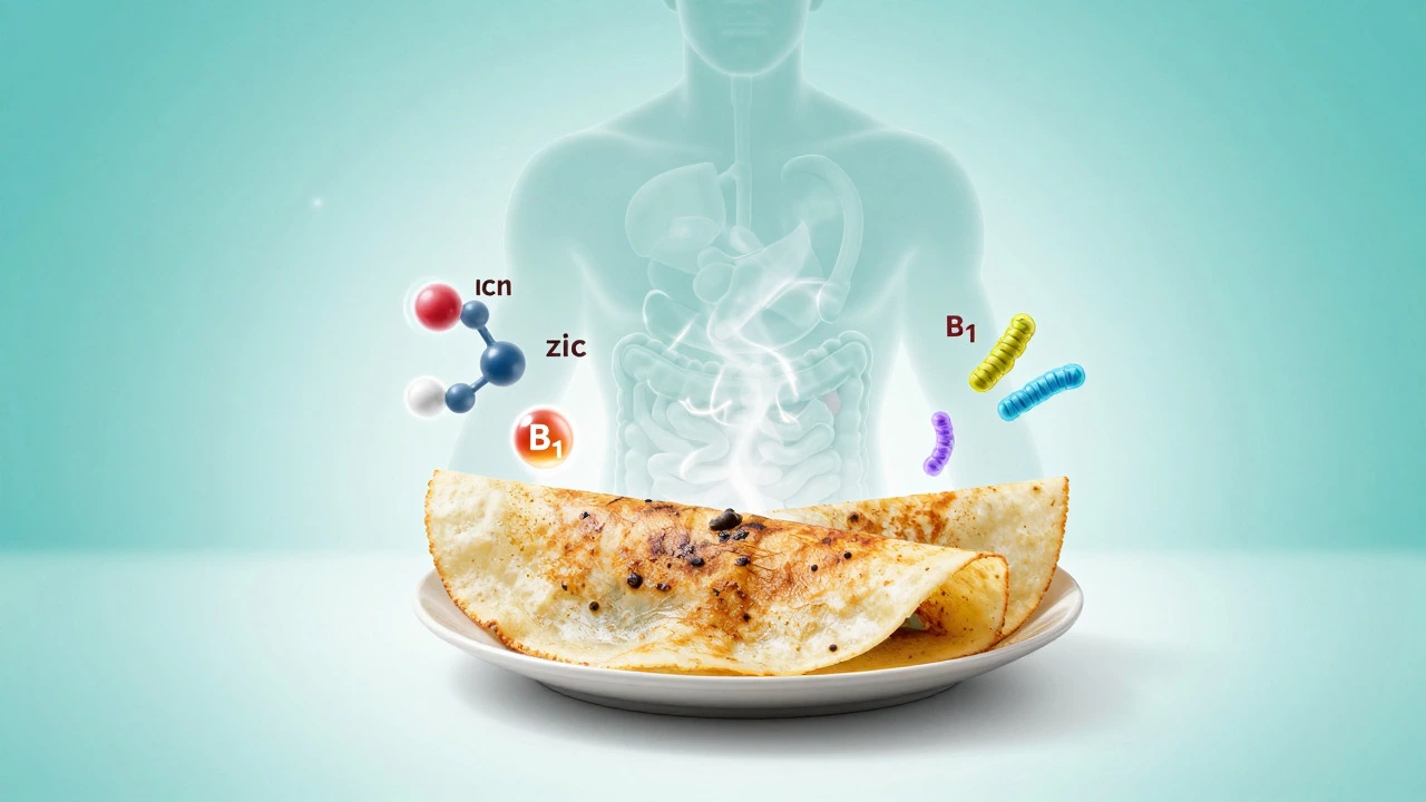 Artistic concept of dosa boosting gut health and nutrients
