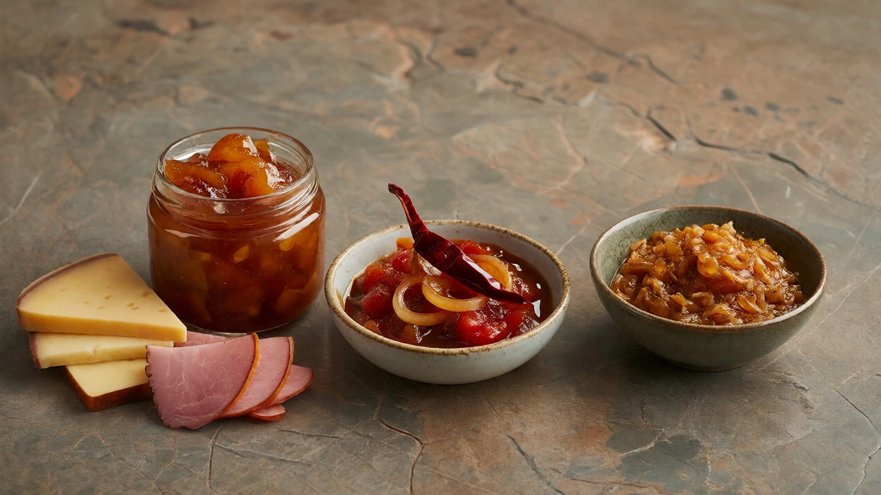 Comparison of British fruit chutney, tomato chutney, and fresh coconut chutney